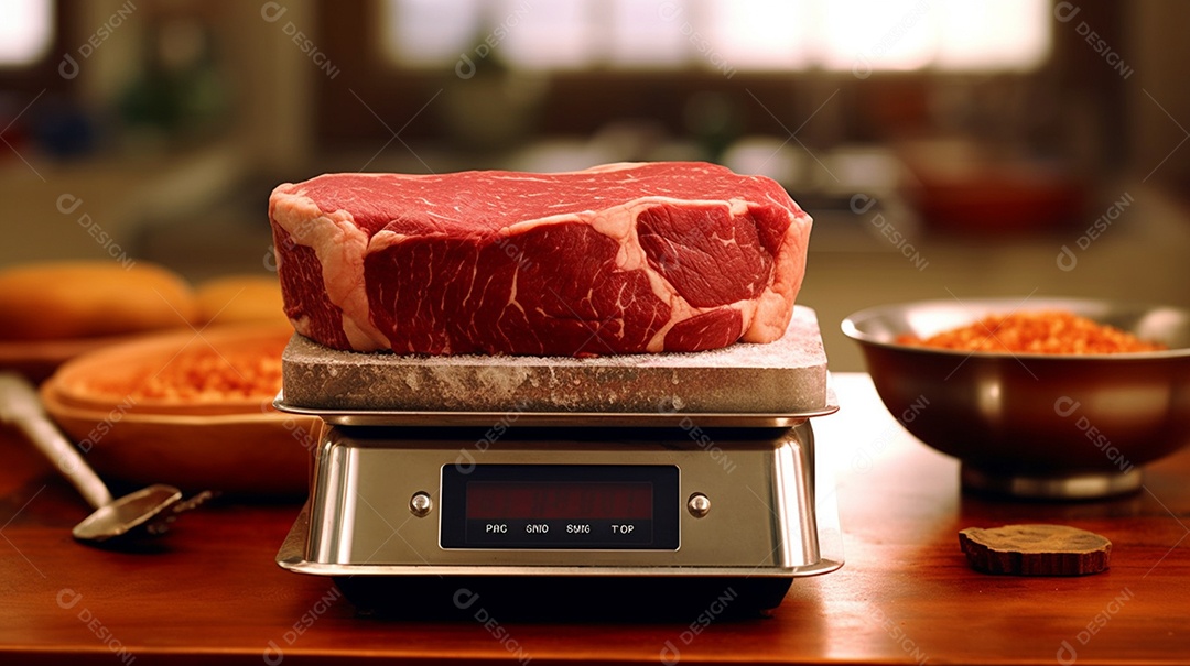 Pedaço de carne sobre balança no açougue