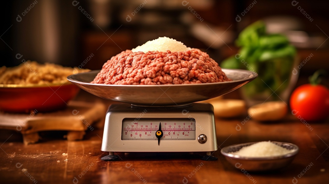 Carne moída pesada na balança