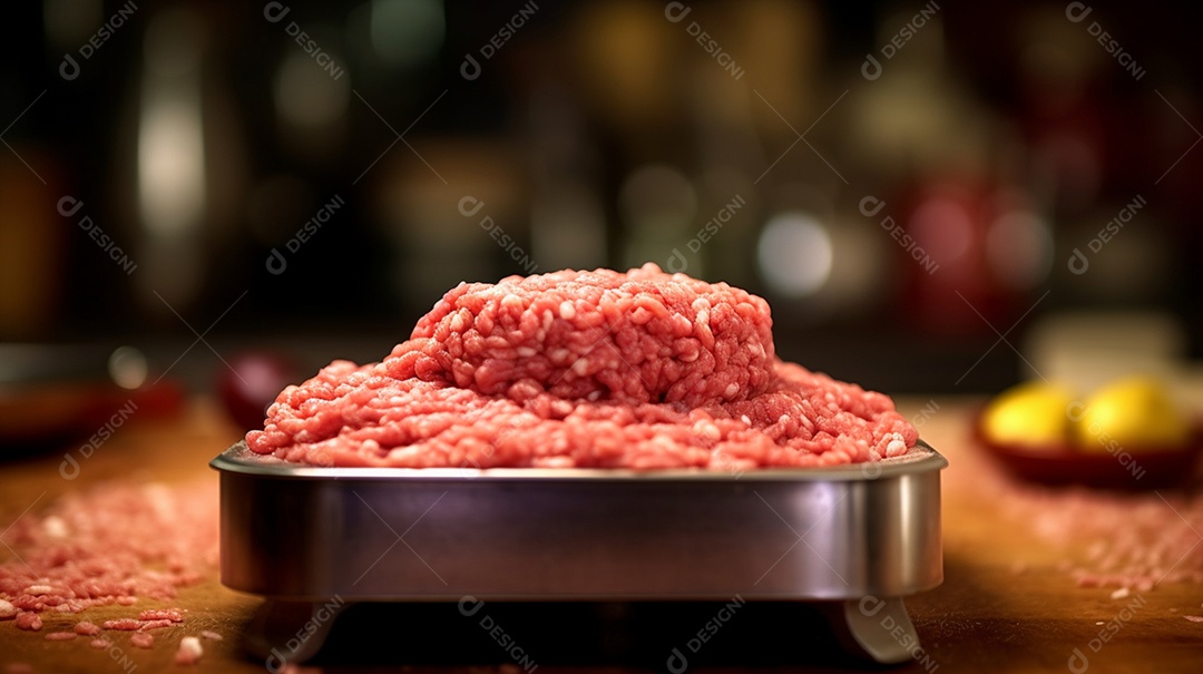Carne moída pesada na balança