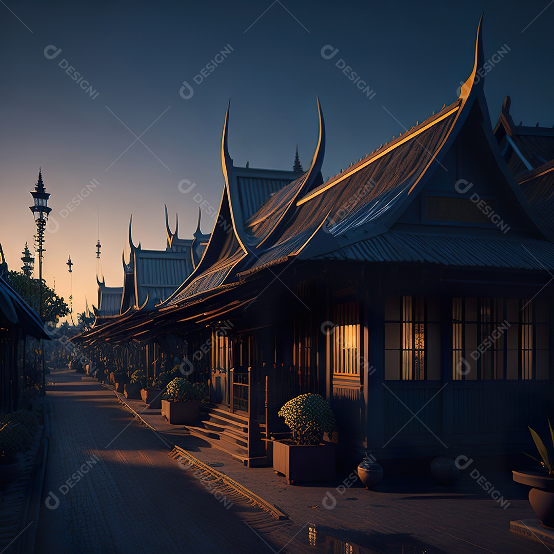 Vila tailândia cidade retro pôr do sol volume