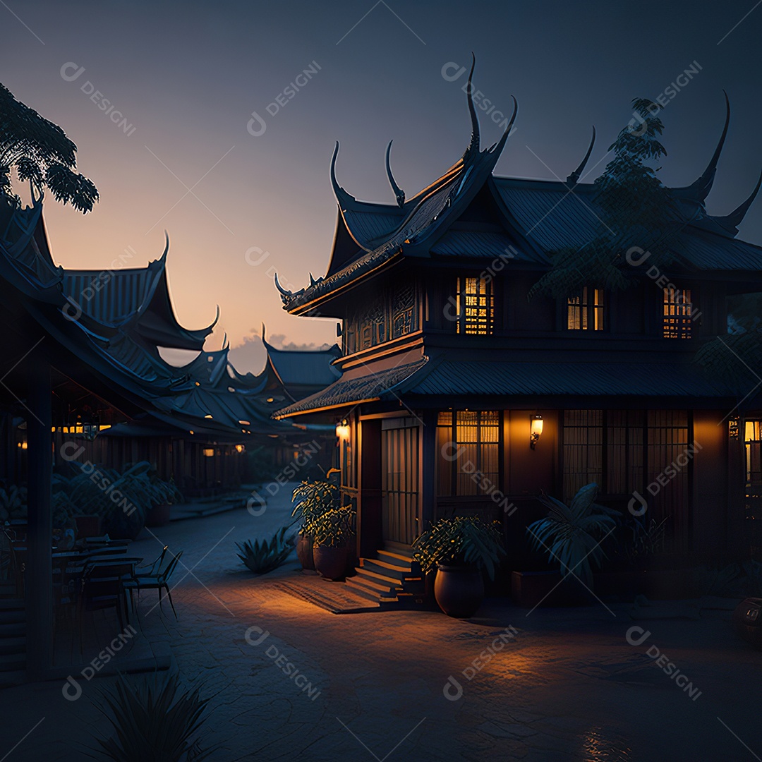 Vila tailândia cidade retro pôr do sol volume