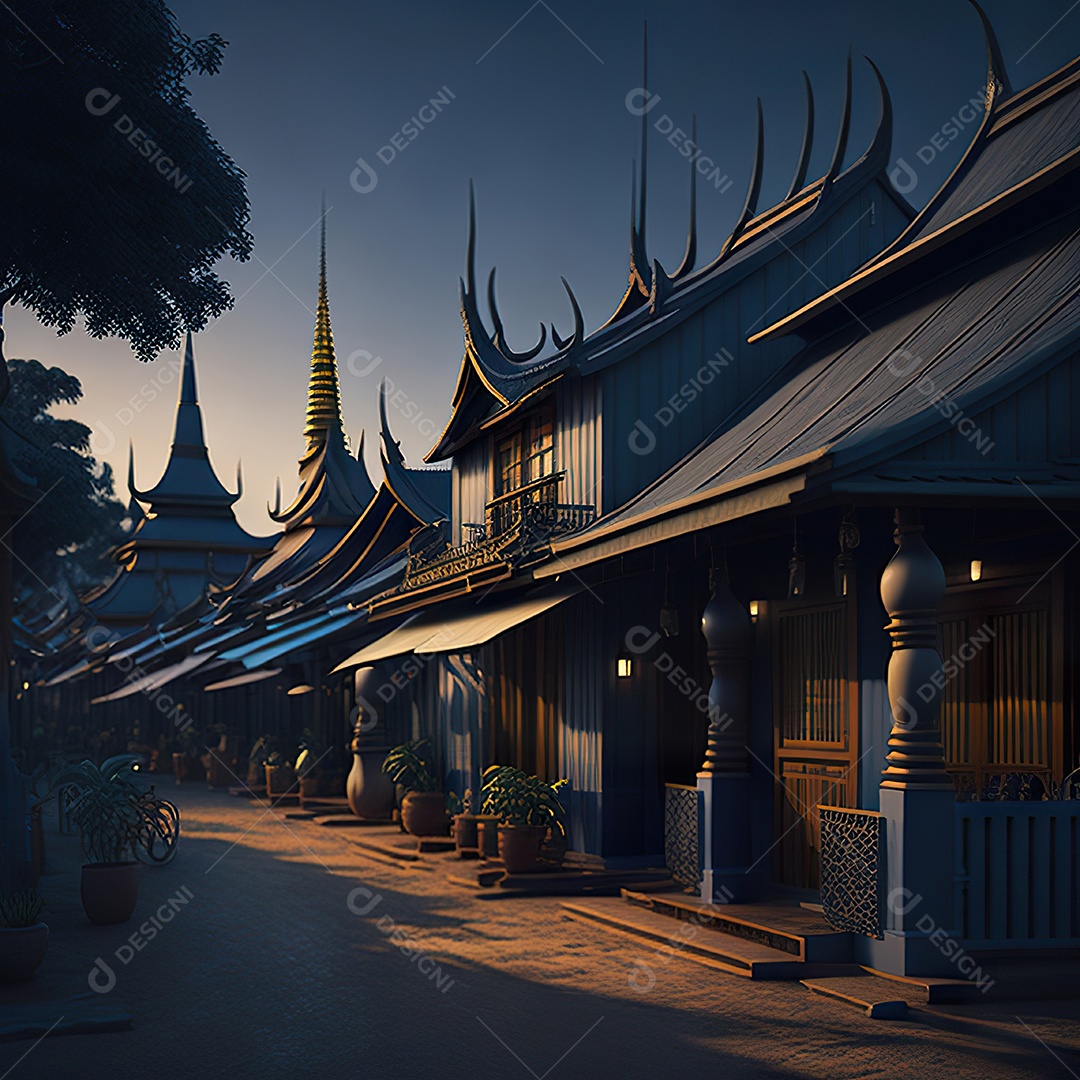 Vila tailândia cidade retro pôr do sol volume