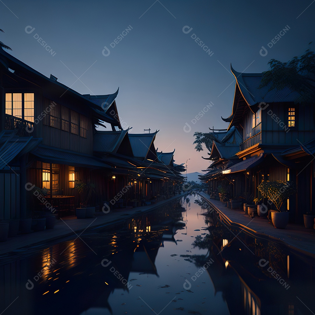 Vila tailândia cidade retro pôr do sol volume