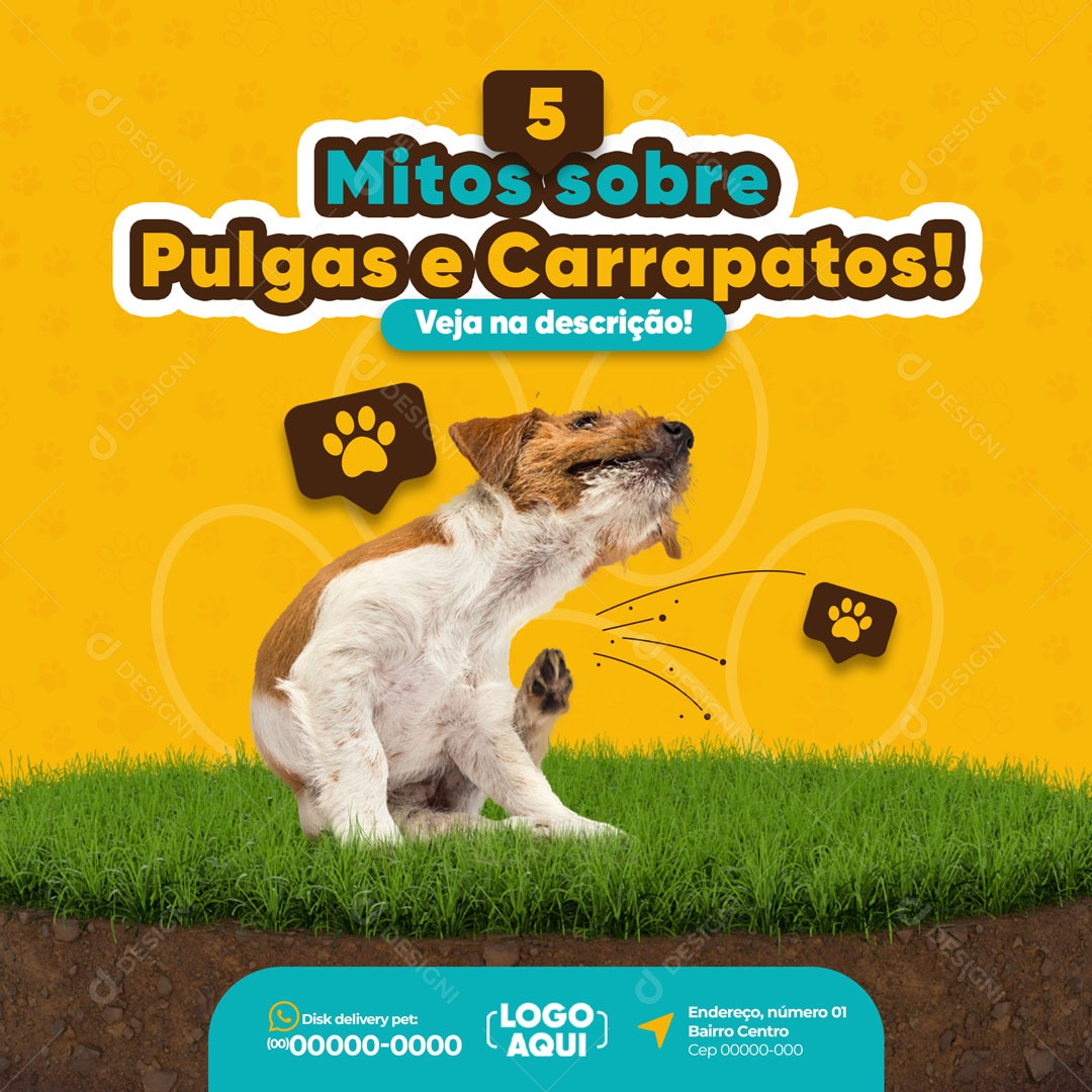 Social Media Mitos Sobre Pulgas e Carrapatos PSD Editável