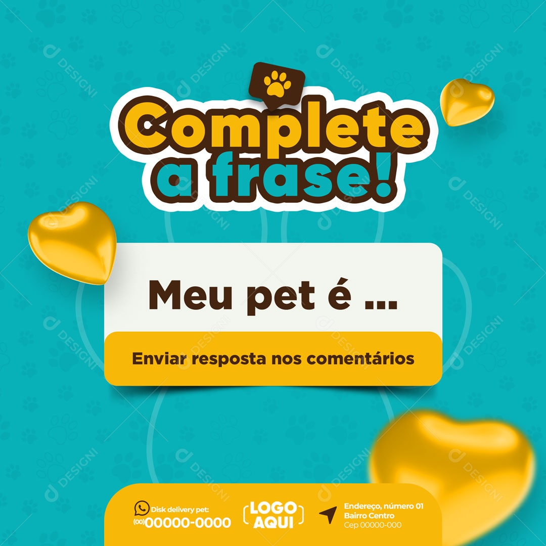 Complete A Frase Meu Pet é Social Media PSD Editável