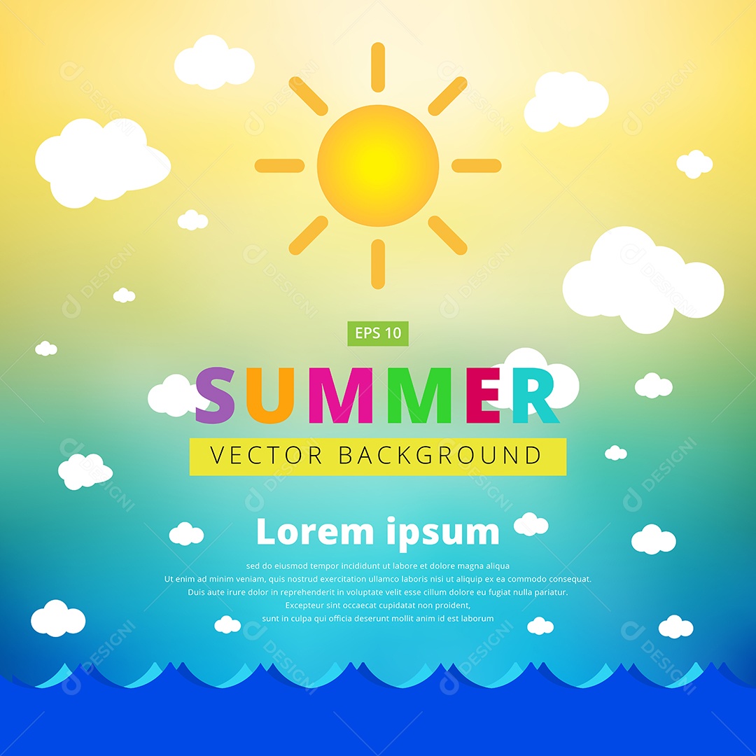 Background Desfocado de Verão Com Sol e Nuvens Vetor EPS