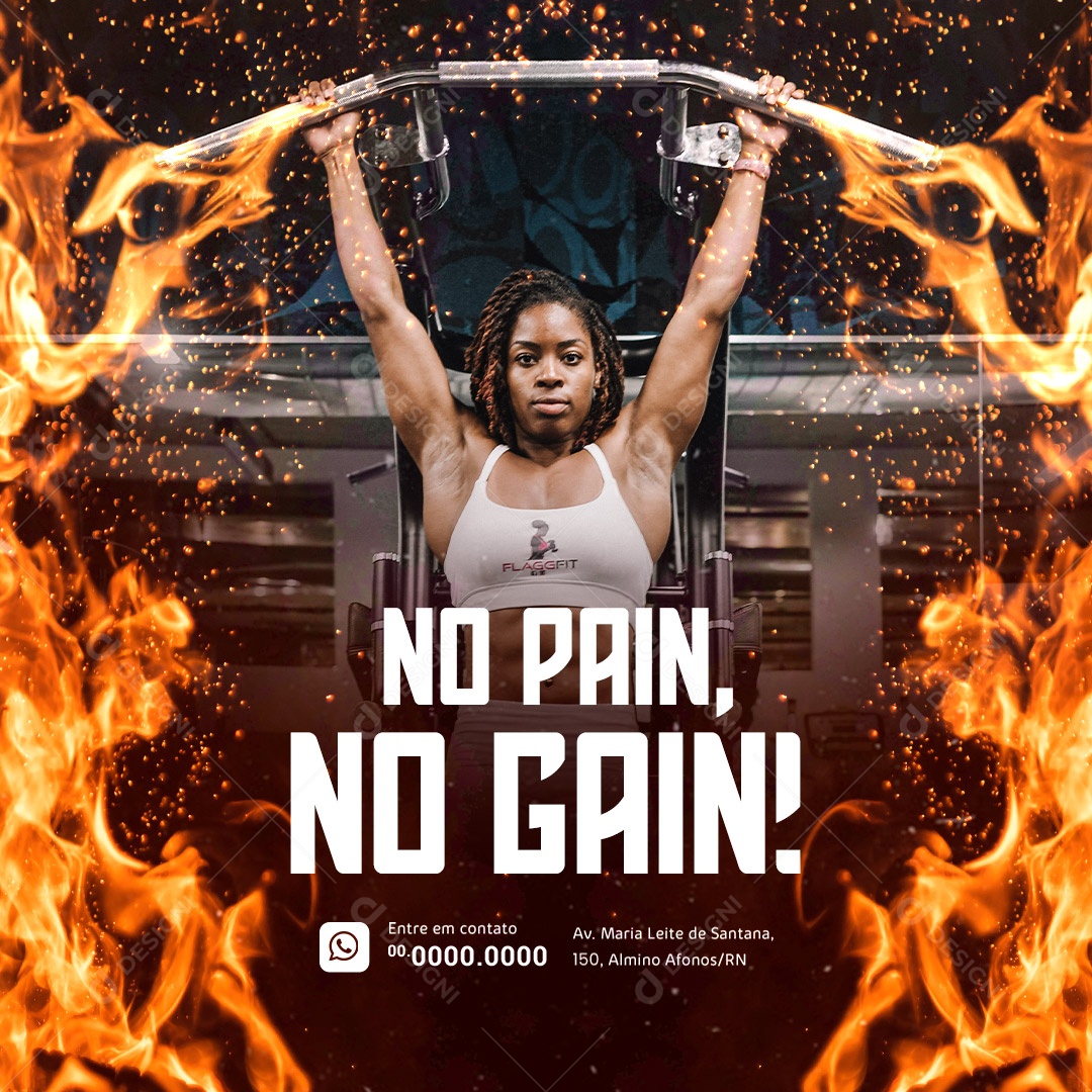 No Pain, No Gain! Academia Social Media PSD Editável