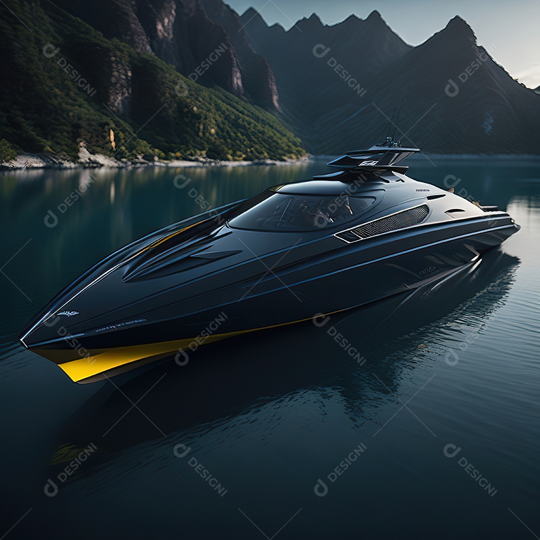 Luxo de lancha hyper racer preta e dourada