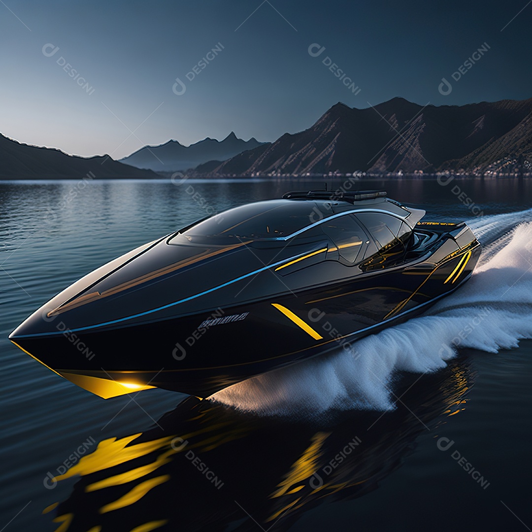 Luxo de lancha hyper racer preta e dourada