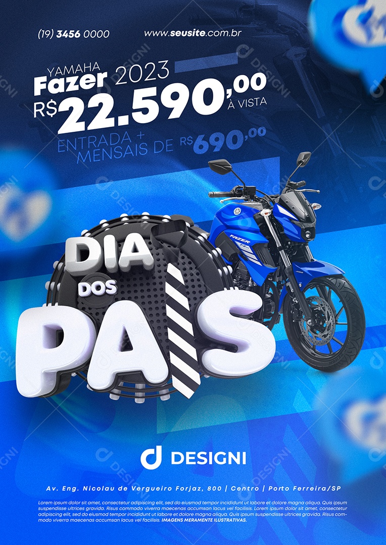 Anúncio Publicitário Motos Yamaha Fazer 2023 22.590 Dia Dos Pais Social Media PSD Editável