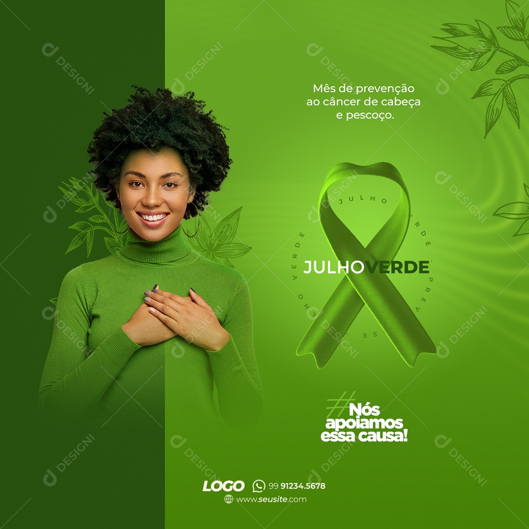 Julho Verde Prevenção Ao Câncer De Cabeça e Pescoço Social Media PSD Editável