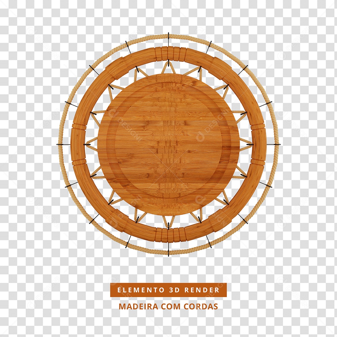 Elemento 3D Madeira Circular Com Cordas Para Composição PSD