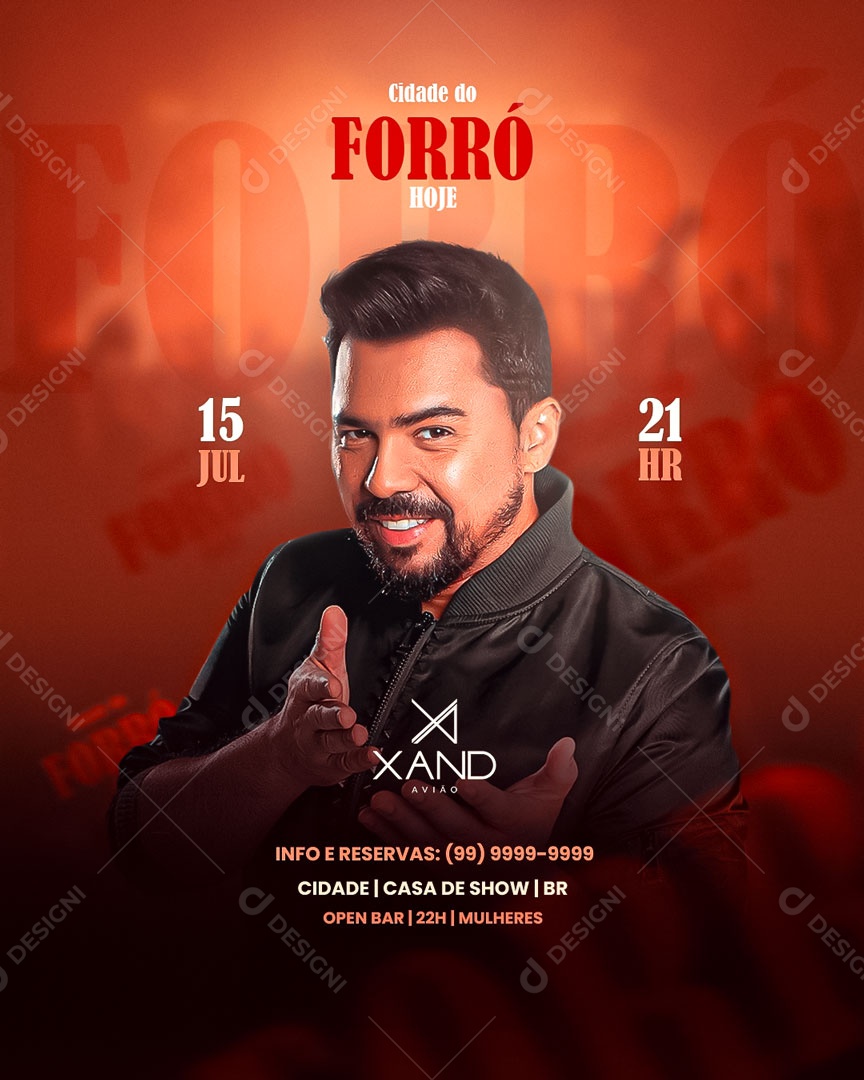 Flyer Feed Cidade Do Forró Hoje Xand Avião Social Media PSD Editável