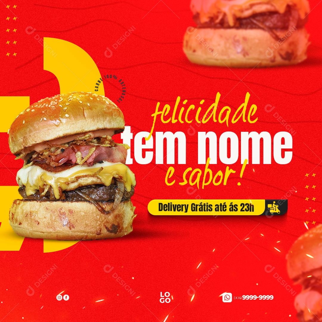 Social Media Felicidade Tem Nome e Sabor Hamburgueria PSD Editável