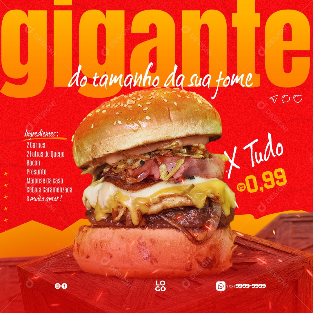 Social Media Feed Gigante Do Tamanho Da Sua Fome Hamburgueria PSD Editável