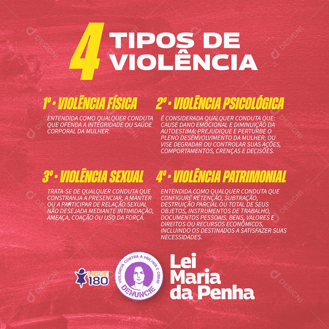 Social Media 4 Tipos De Violência Lei Maria Da Penha PSD Editável