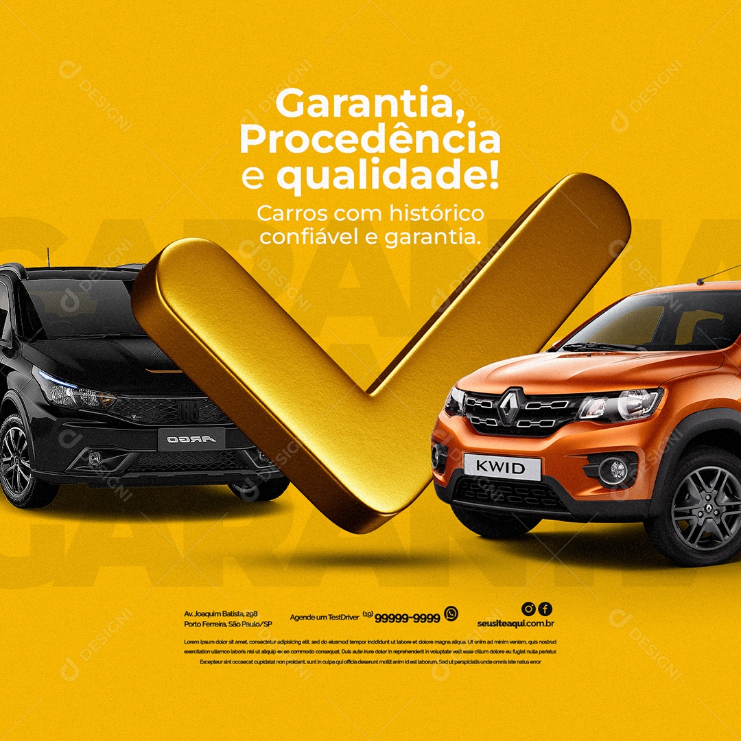 Garantia Procedência E Qualidade Concessionária Social Media PSD Editável