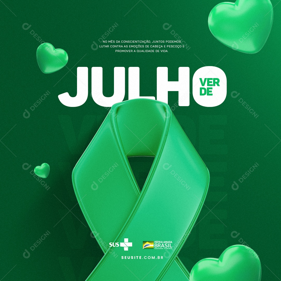 Juntos Podemos Lutar Contra As Emoções De Cabeça E Pescoço Julho Verde Social Media PSD Editável