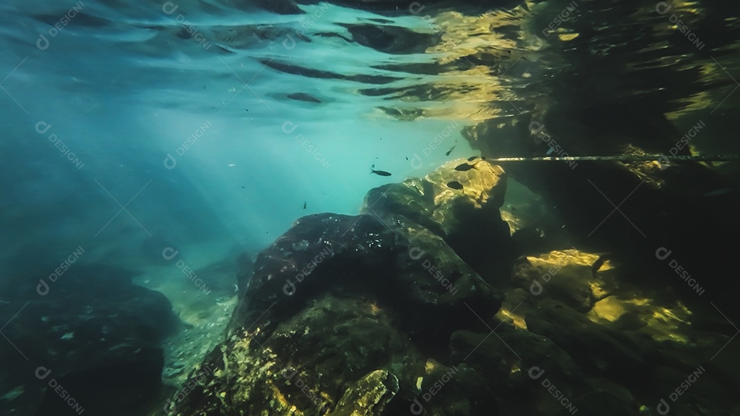 Textura turquesa subaquática em ângulo amplo de visão da água