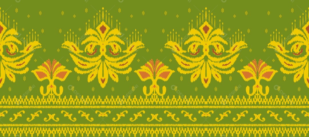 Padrão Tribal Tradicional Estilo Asteca Tapete Verde e Amarelo Vetor EPS