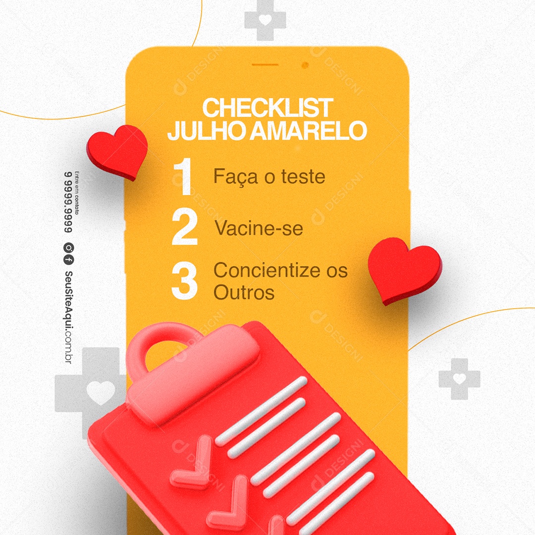 Campanha Publicitária Julho Amarelo Checklist Julho Amarelo Faça O Teste Social Media PSD Editável