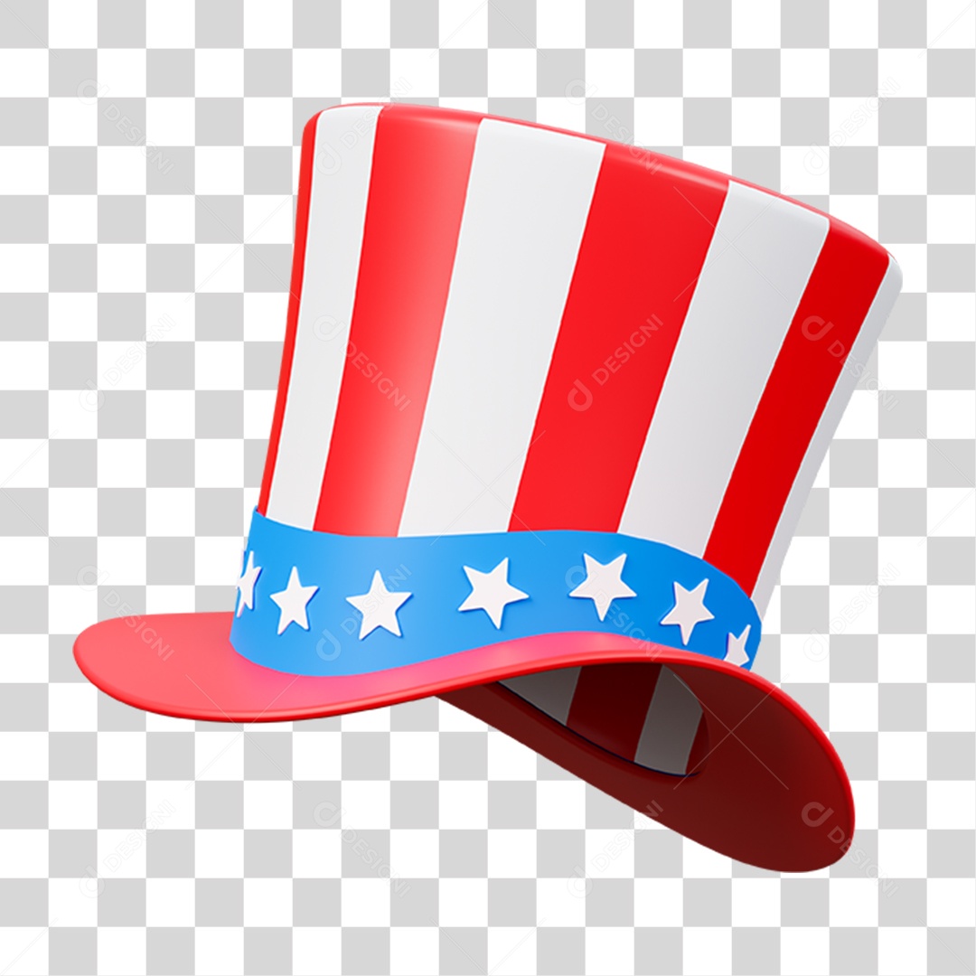 Elemento 3D Chapéu do Tio San Americano para Composição PNG Transparente