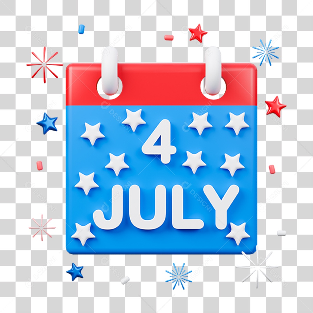 Elemento 3D 4 de Julho Calendário para Composição PNG Transparente
