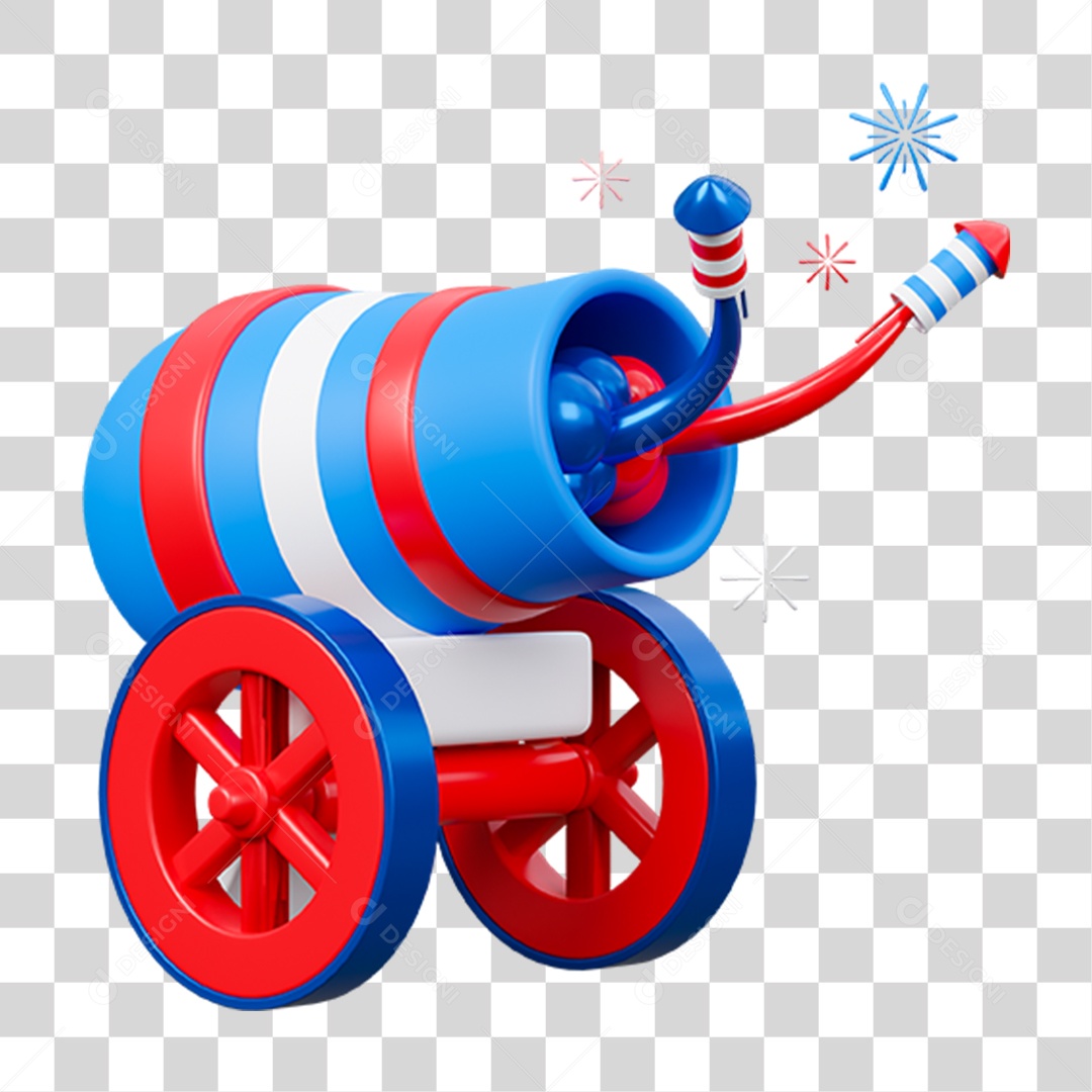 Elemento 3D Canhão Americano com Foguetes para Composição PNG Transparente