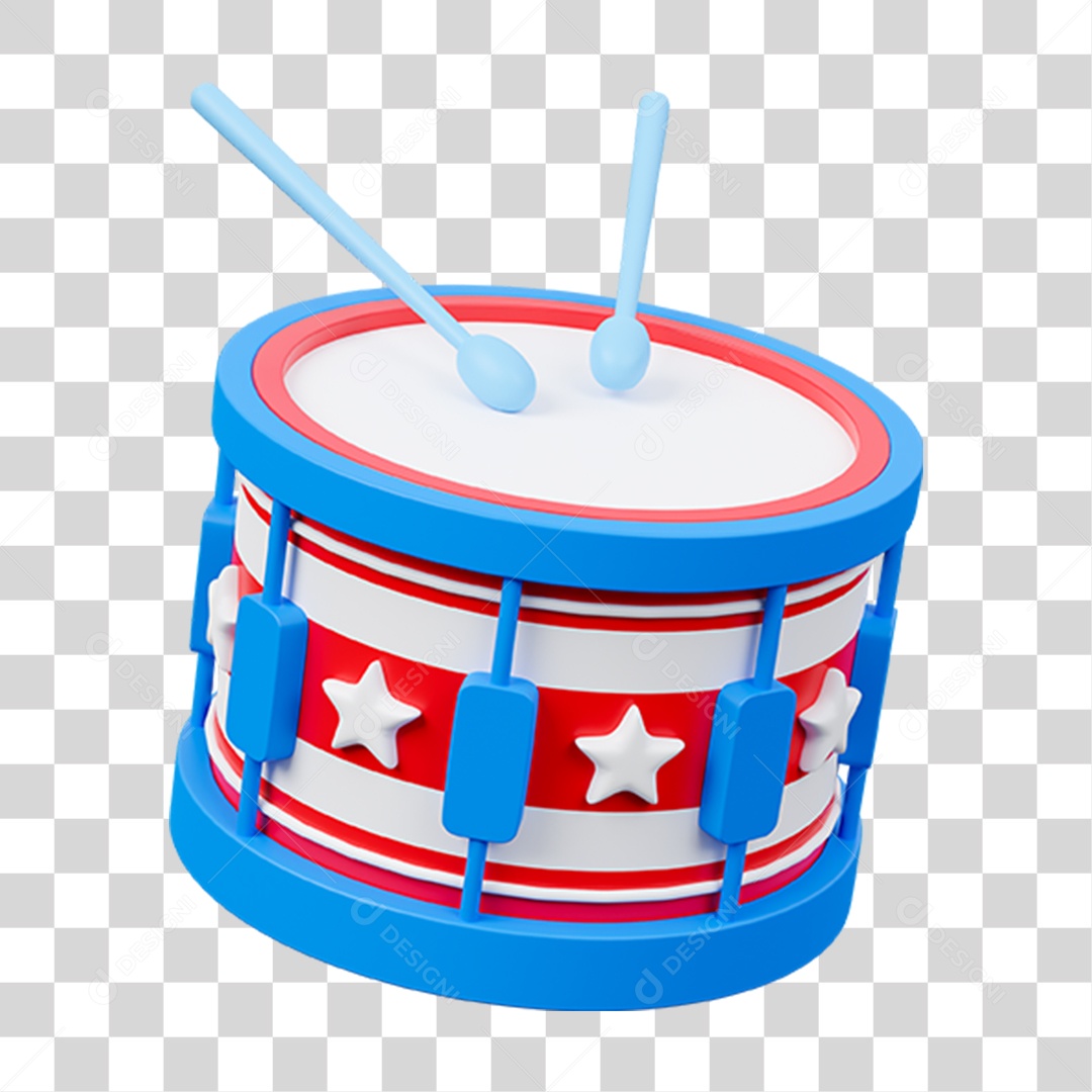 Elemento 3D Tambor de Musica Americano para Composição PNG Transparente