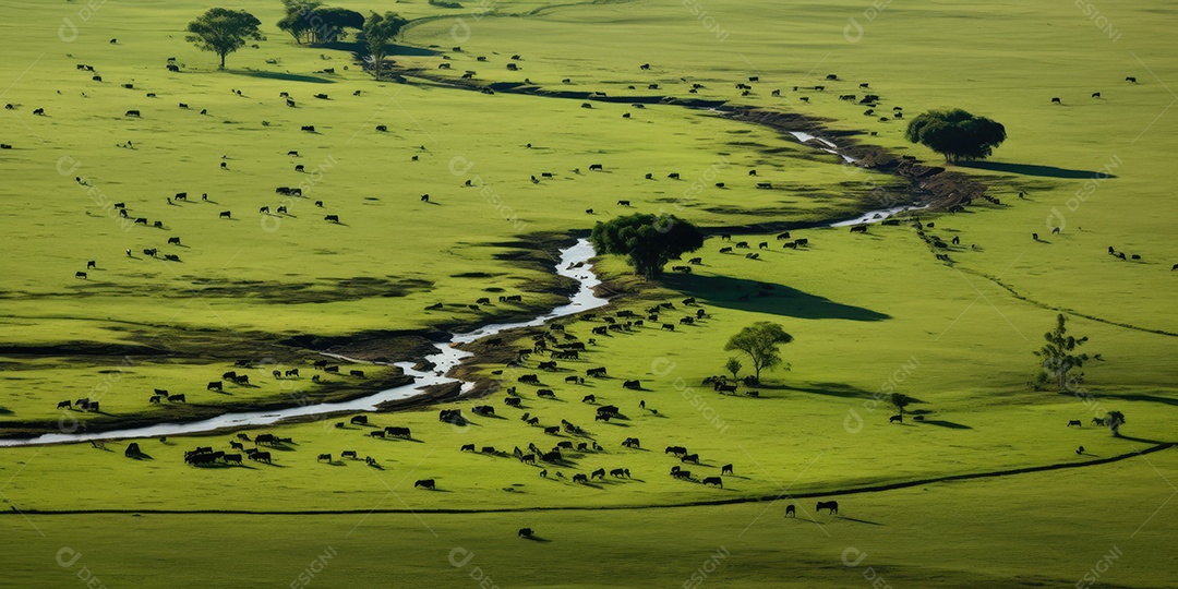 Pantanal com áreas de cultivo de algodão e milho, paisagem repleta de rios e fauna exótica.