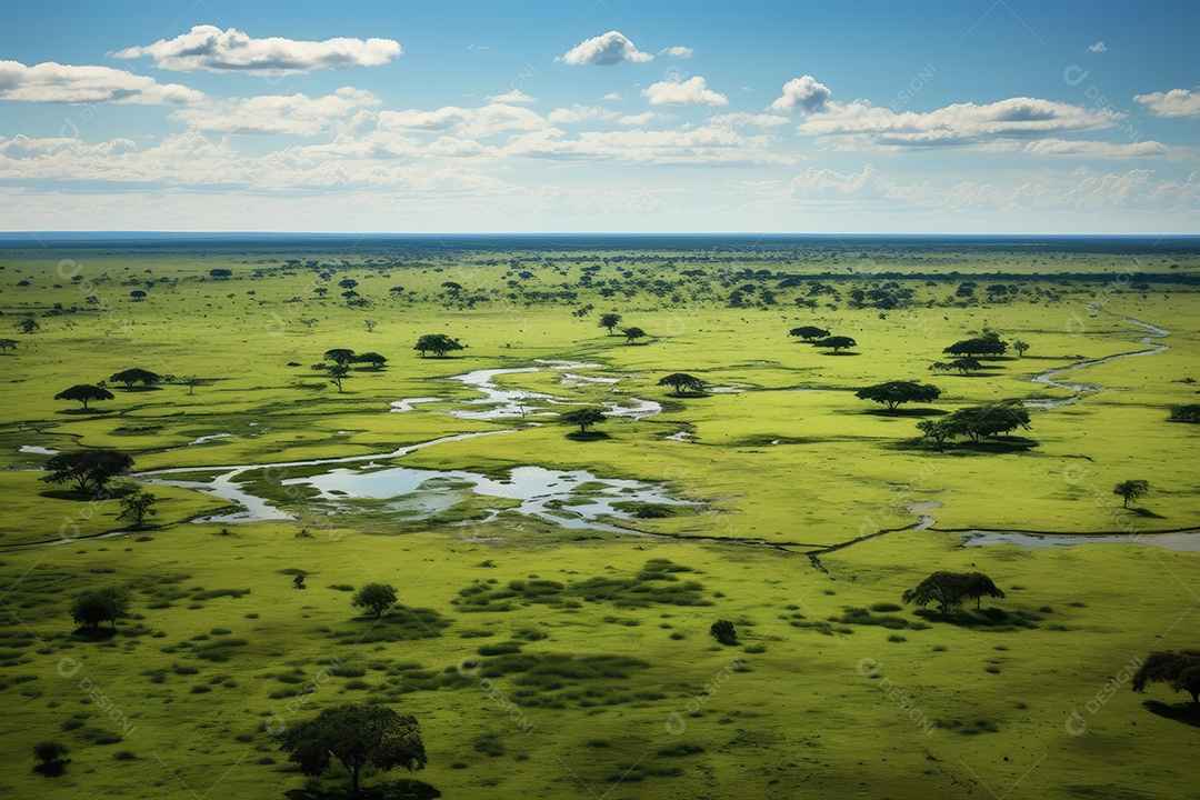 Pantanal com áreas de cultivo de algodão e milho, paisagem repleta de rios e fauna exótica.