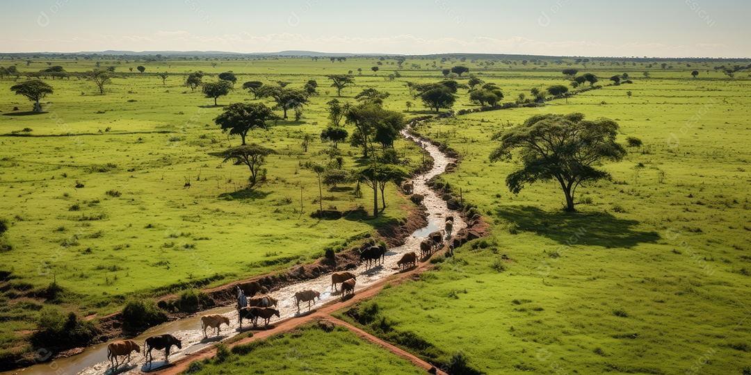 Pantanal com áreas de cultivo de algodão e milho, paisagem repleta de rios e fauna exótica.