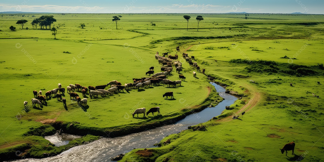 Pantanal com áreas de cultivo de algodão e milho, paisagem repleta de rios e fauna exótica.