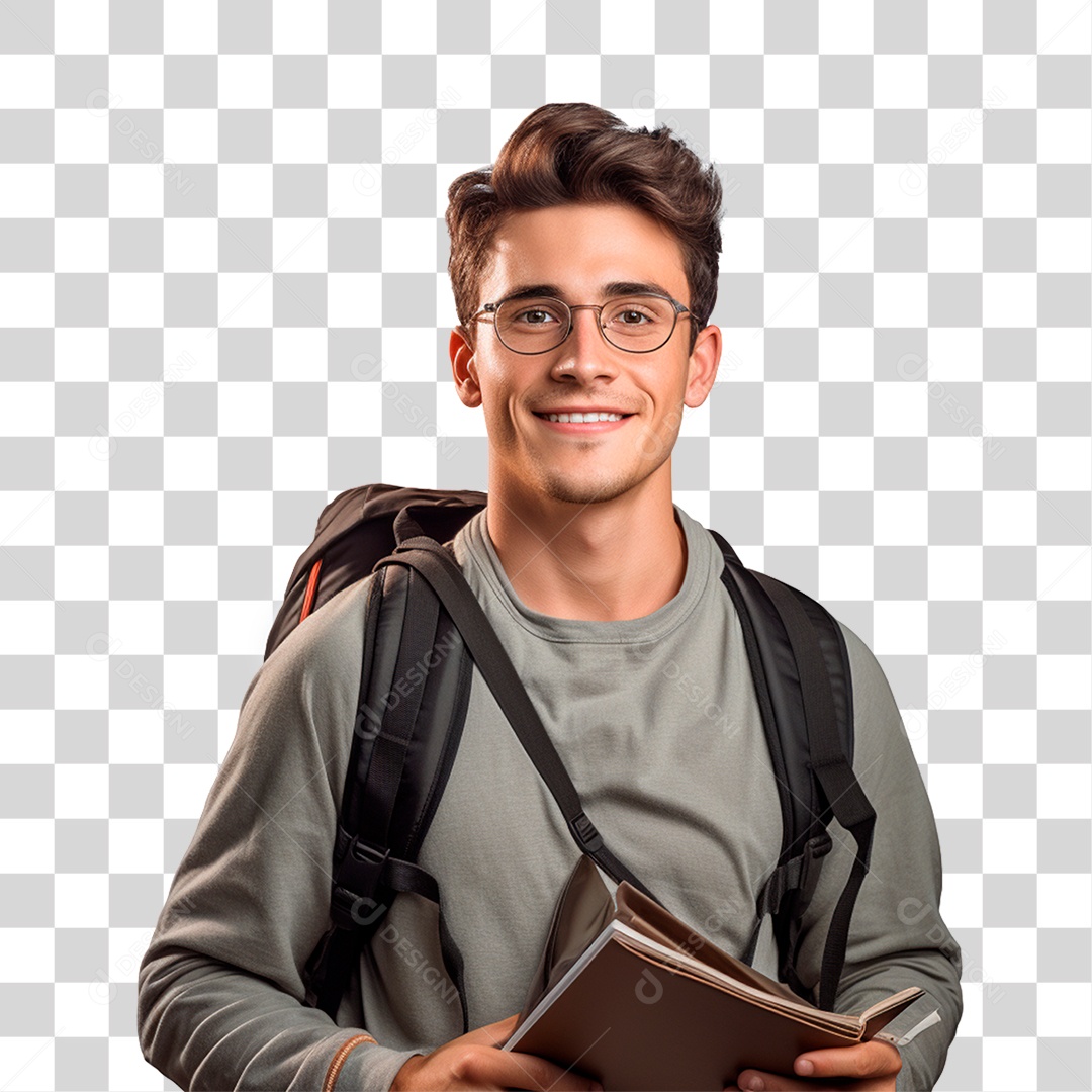 Estudante Sorrindo com Mochila nas Costas PNG Transparente