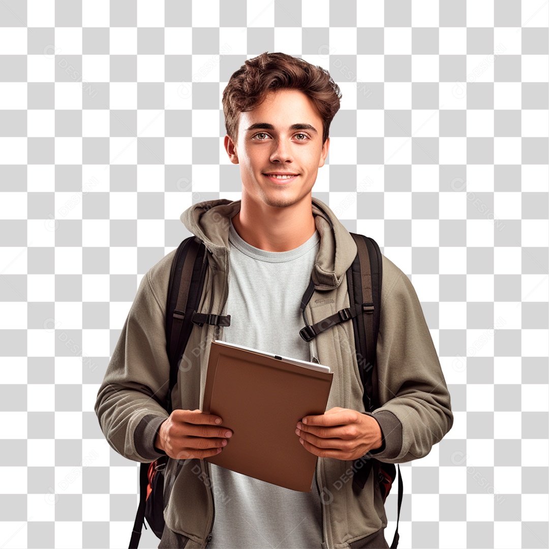 Estudante Sorrindo com Mochila nas Costas PNG Transparente