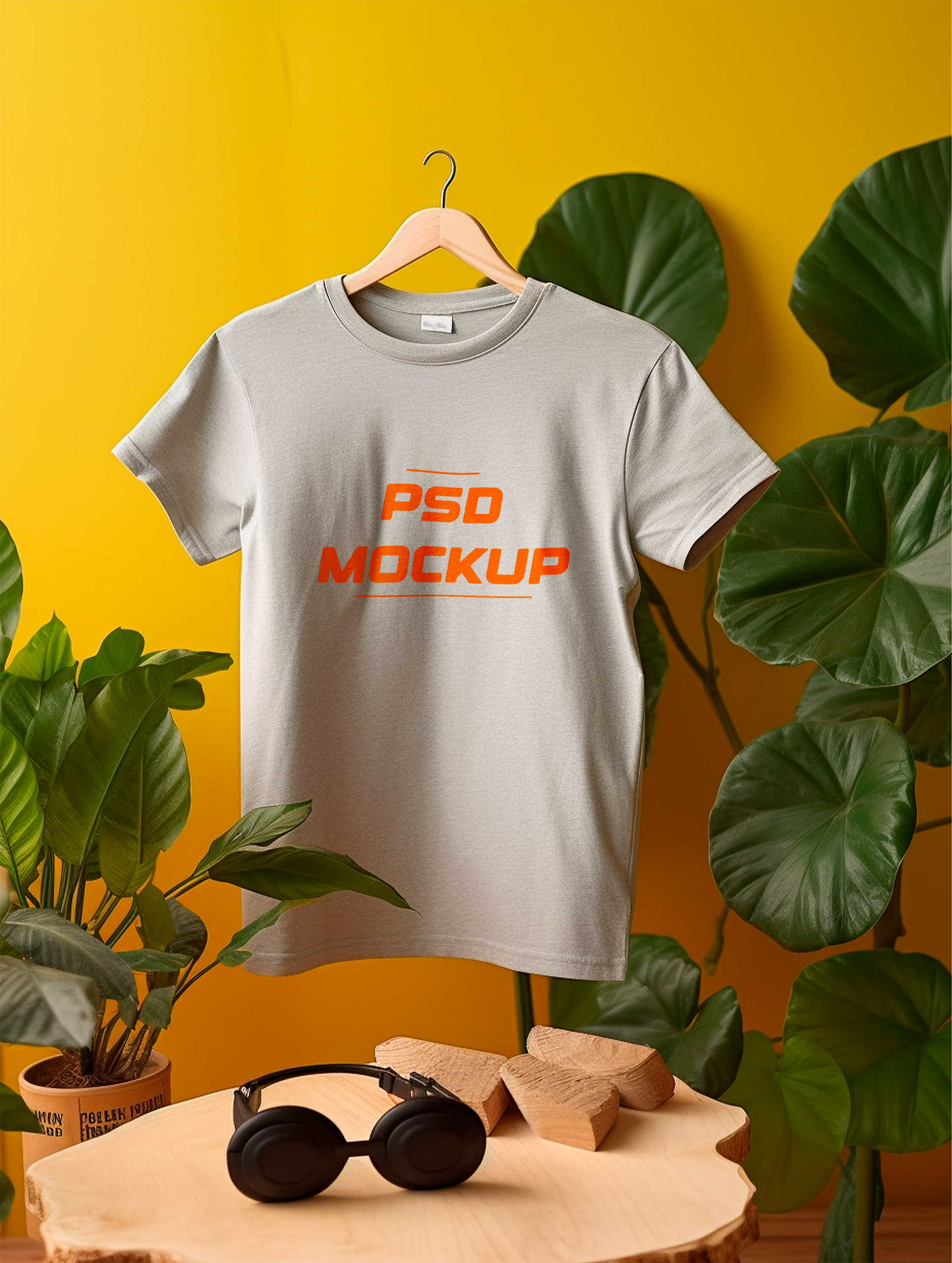 Mockup Camiseta Cinza No Cabide PSD Editável