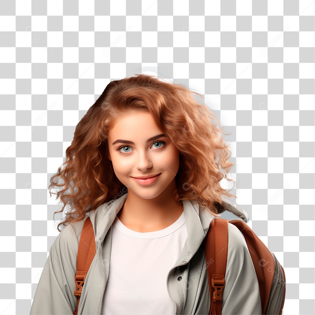 Estudante Sorrindo com Mochila nas Costas PNG Transparente