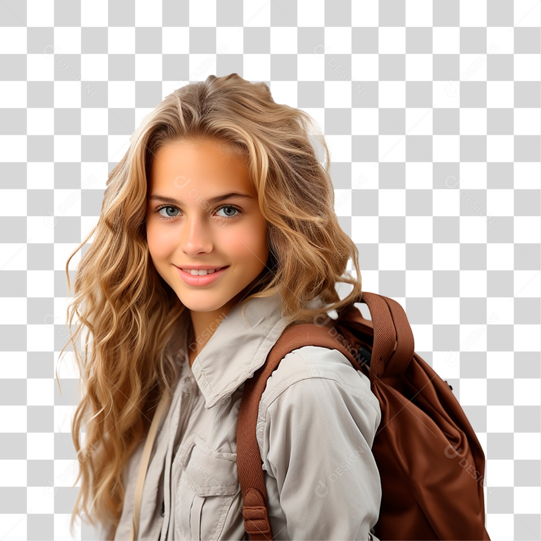 Estudante Sorrindo com Mochila nas Costas PNG Transparente