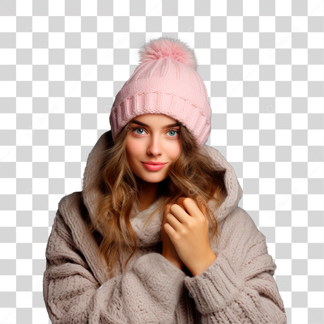 Mulher com Frio Vestida com Casaco PNG Transparente