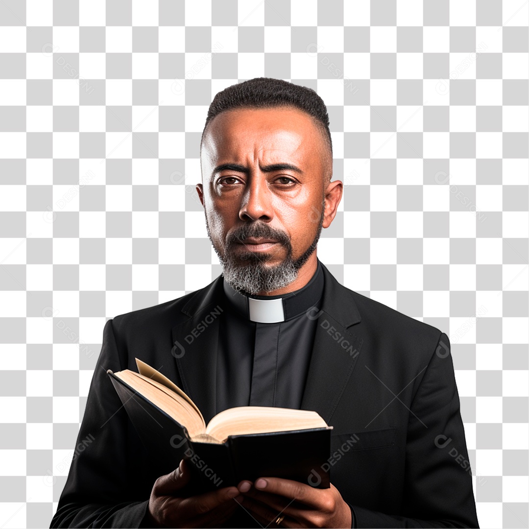 Padre Segurando e Lendo a Bíblia PNG Transparente