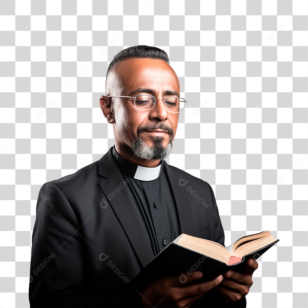 Padre Segurando e Lendo a Bíblia PNG Transparente