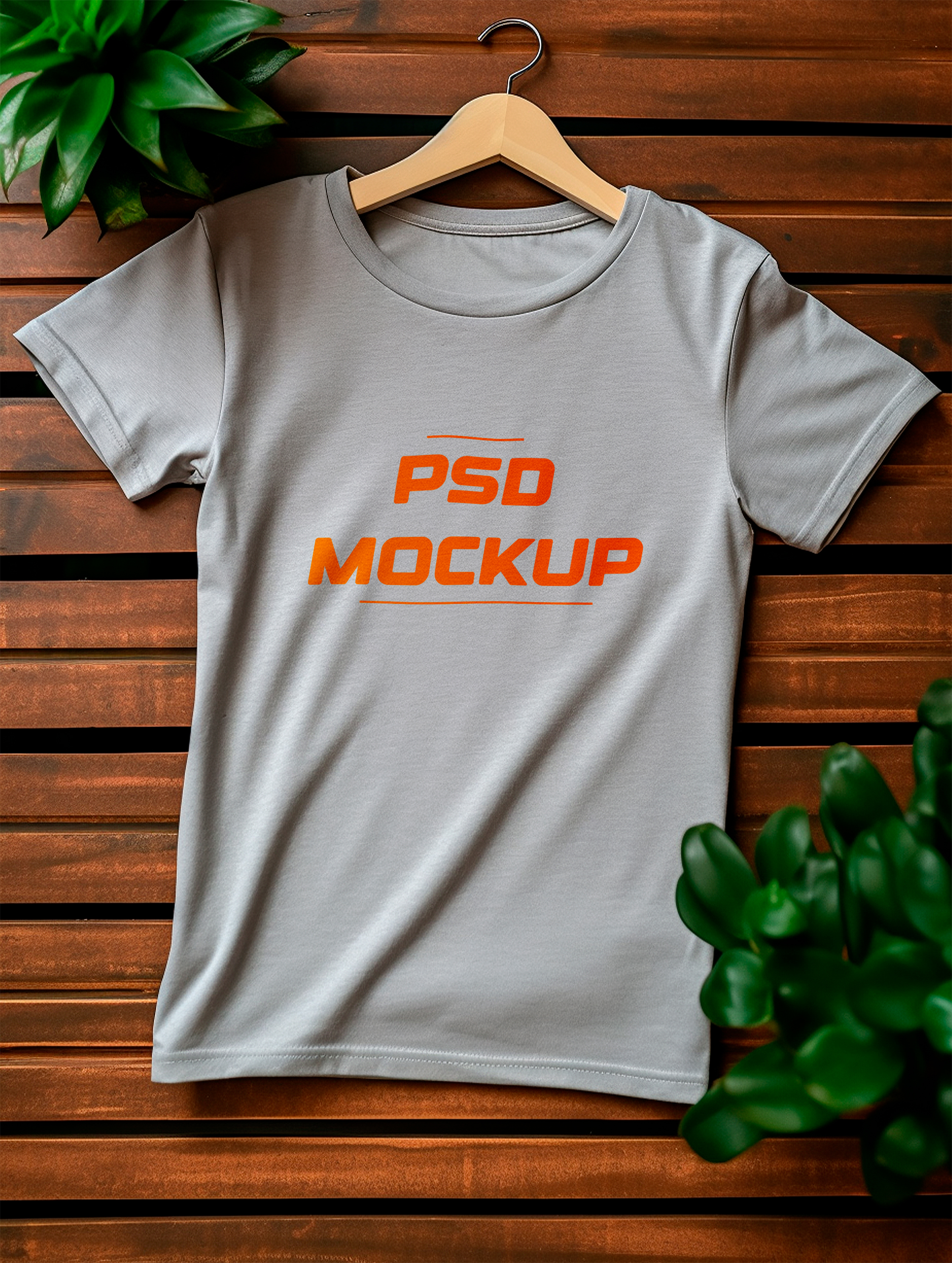 Mockup Camiseta Cinza No Cabide PSD Editável