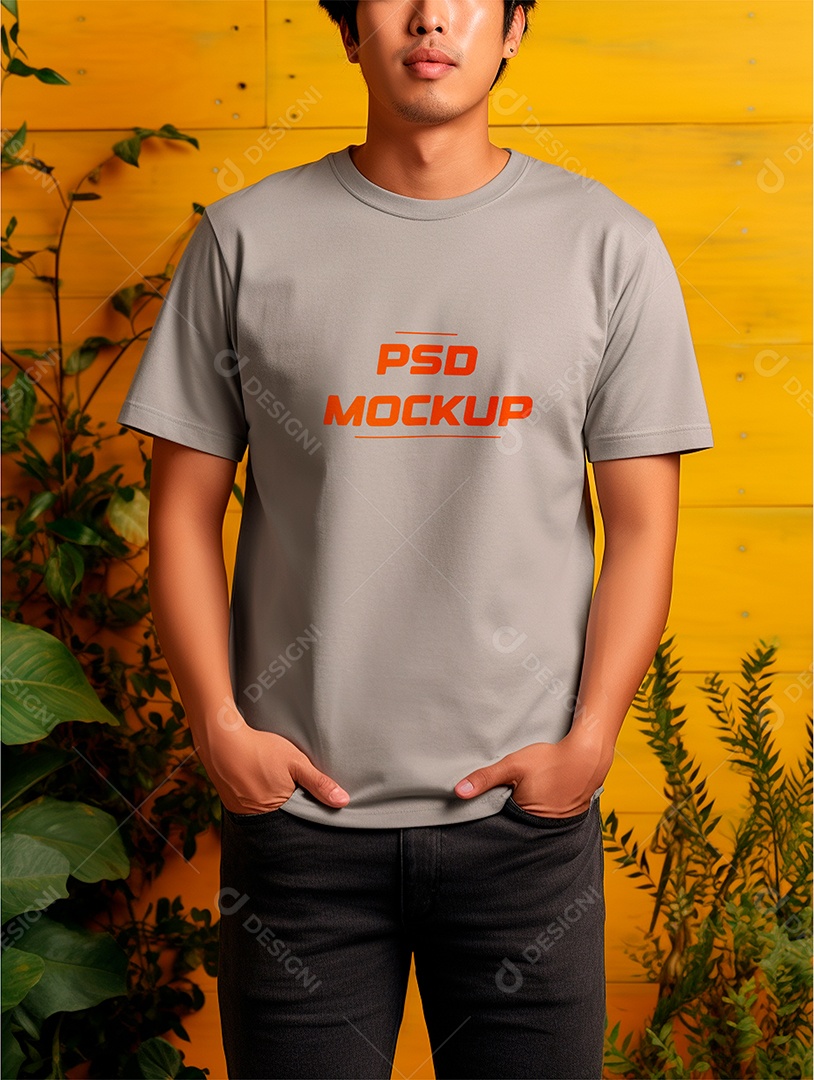 Mockup Camiseta Cinza PSD Editável