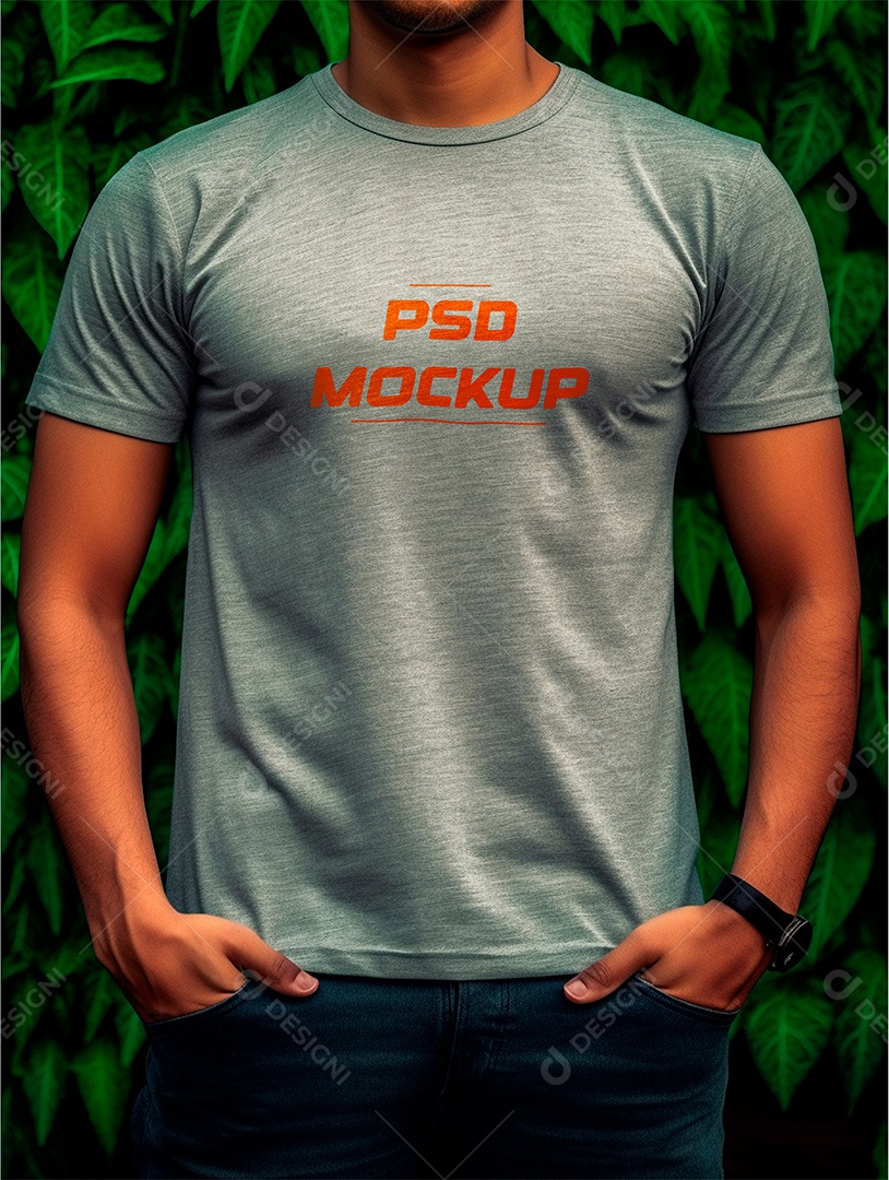 Mockup Camiseta Cinza PSD Editável
