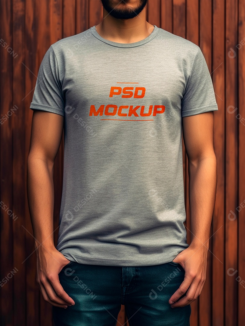 Mockup Camiseta Cinza PSD Editável