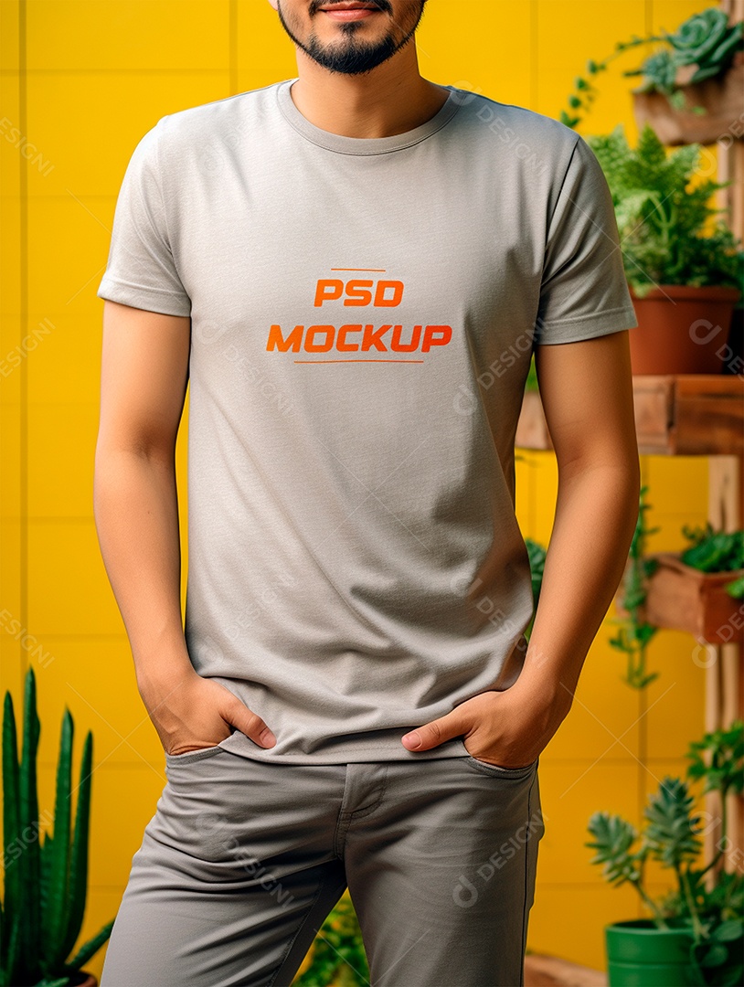 Mockup Camiseta Cinza PSD Editável