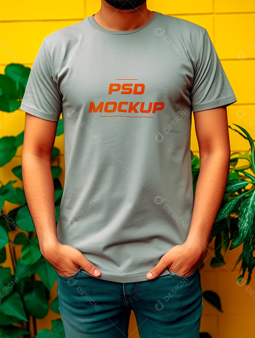 Mockup Camiseta Cinza PSD Editável