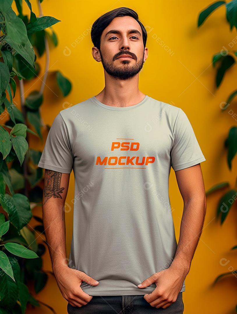 Mockup Camiseta Cinza PSD Editável