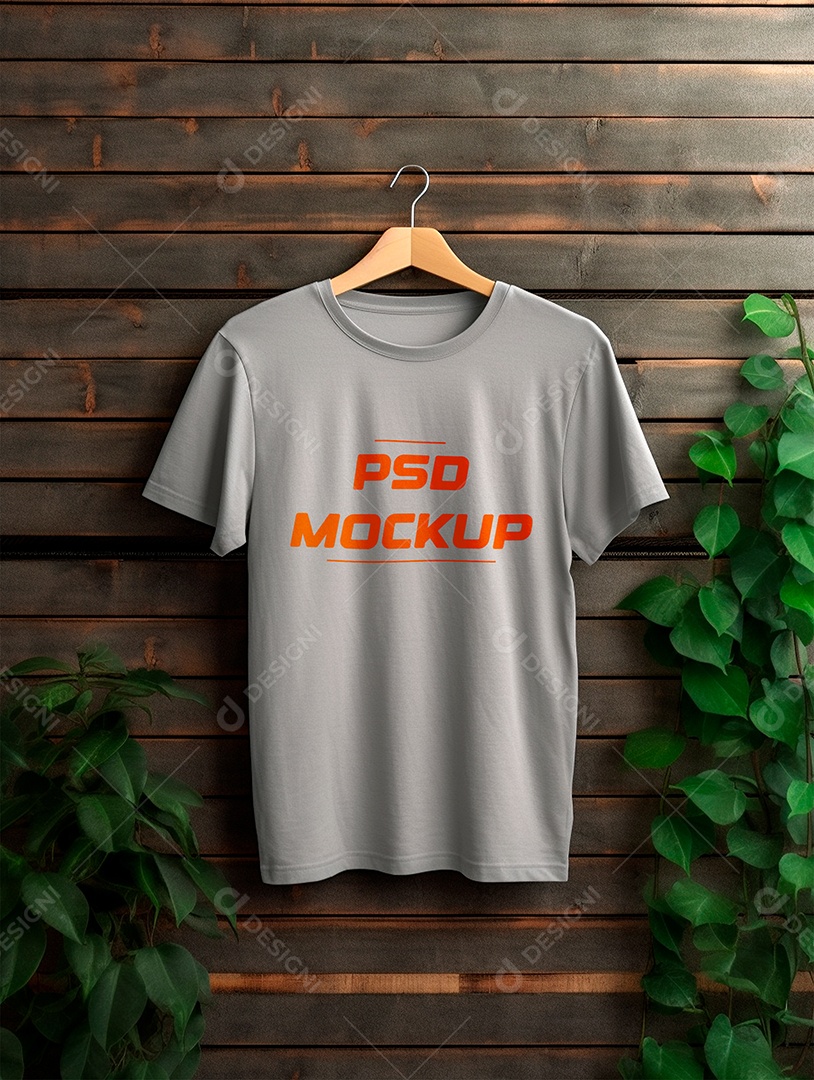 Camiseta Mockup Cinza No Cabide PSD Editável