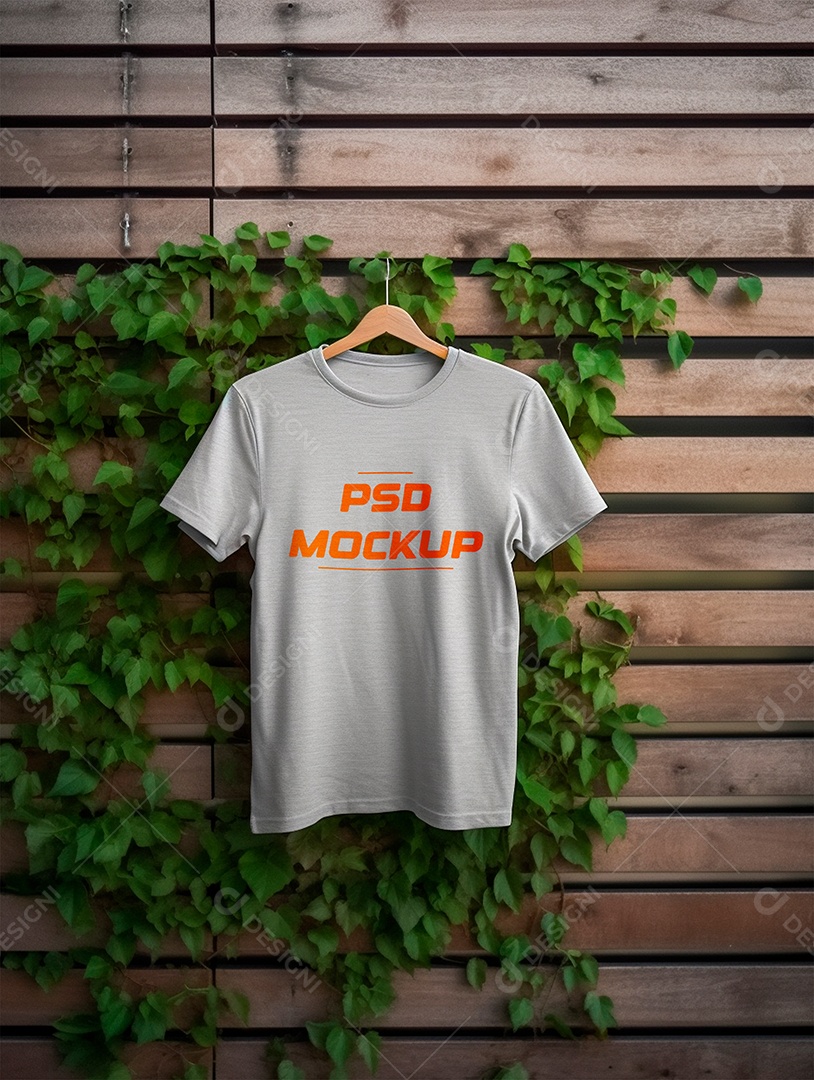 Camiseta Mockup Cinza No Cabide PSD Editável